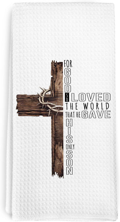 Toallas de cocina con cruz cristiana de Pascua God so Loved The World