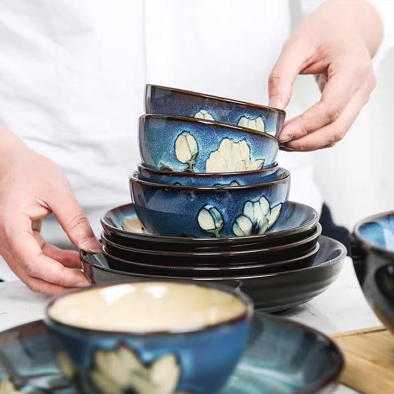 Tazón de sopa profundo pintado a mano estilo japonés con magnolia chino