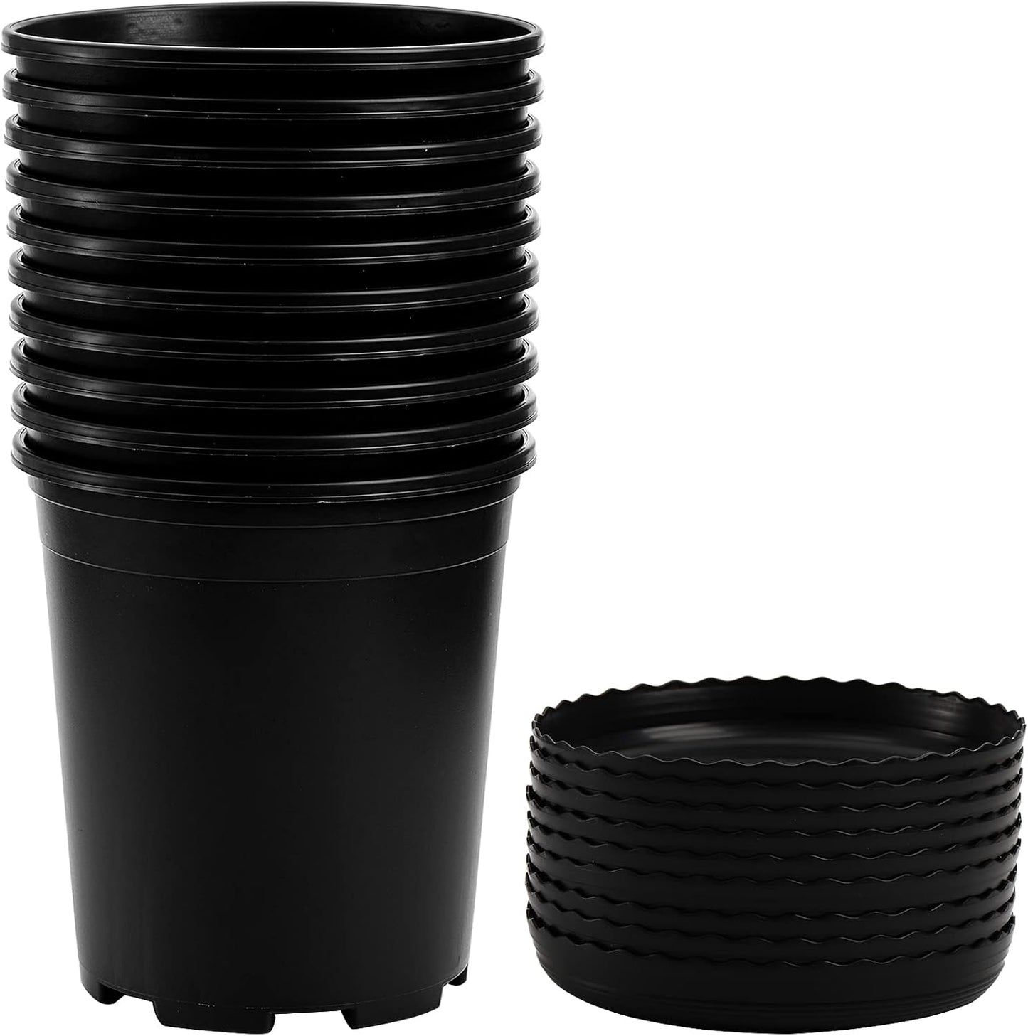 10 Macetas 1gal Duraderas Jardín con 10 Paletas Negro