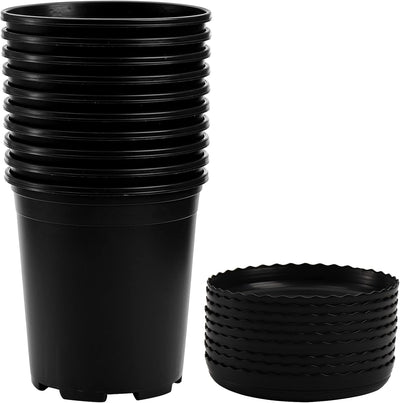 10 Macetas 1gal Duraderas Jardín con 10 Paletas Negro