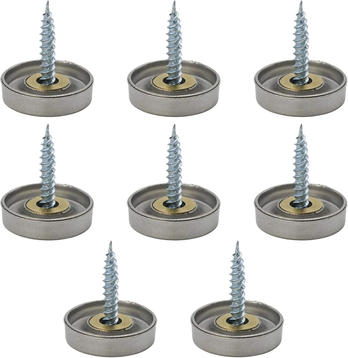 8 Espejos Acero Inox 4/5pulg con Tapas Rosca Decorativas