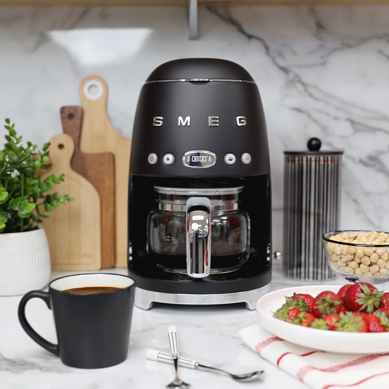 Cafetera goteo estilo retro 10 tazas jarra vidrio negro mate