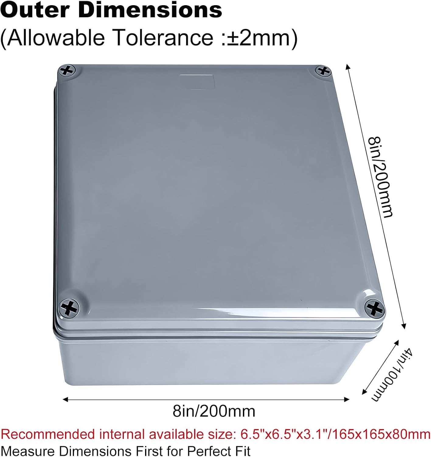 Caja conexiones eléctricas 8x8x4 pulg IP65 ABS