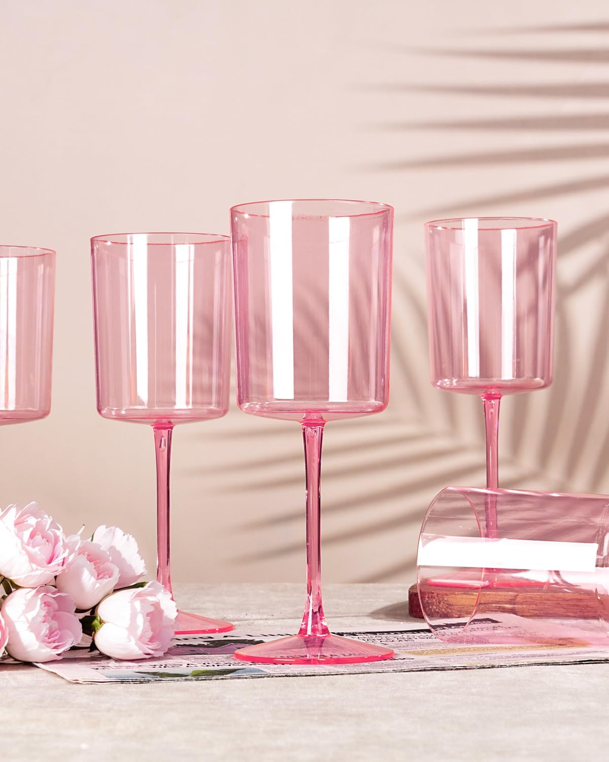 Pack 12 Copas Vino Plástico Rosa Transparente para Fiesta