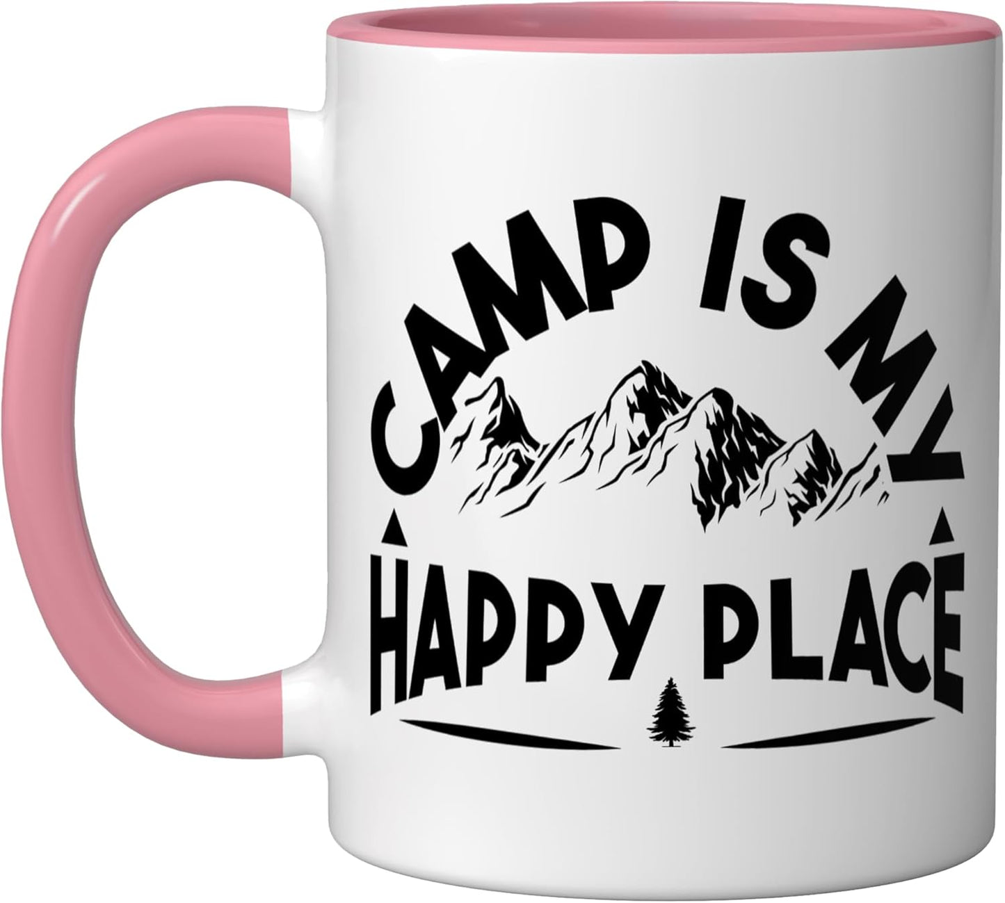Taza de cerámica Camp is my happy place rosa/blanco
