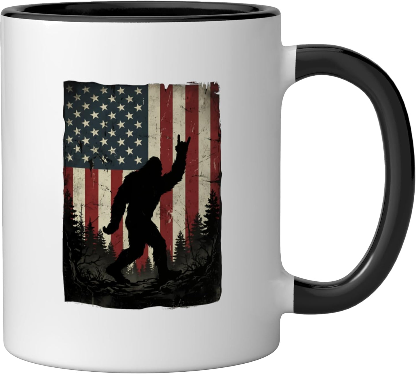 Taza Cerámica Bigfoot Bandera Americana Negro Blanco