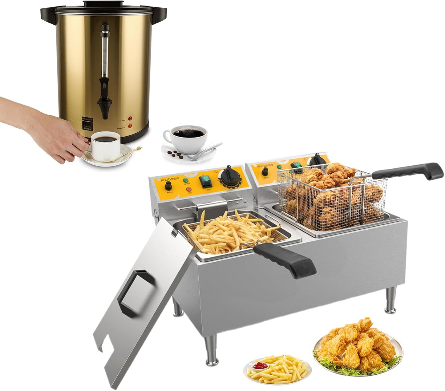 Cafetera 6L 38 Tazas con Tanque Doble Fritadora 20L 3500W