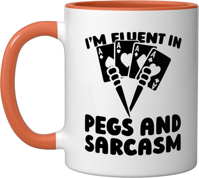 Taza cerámica de juegos de cartas Cribbage con pegs orange/white