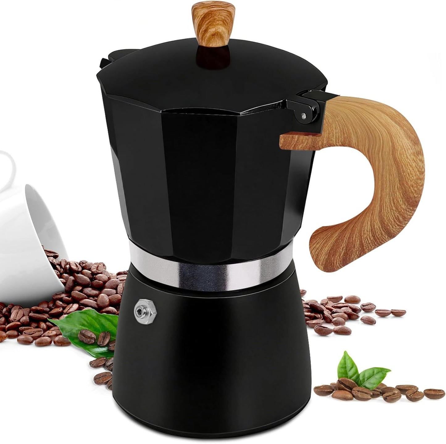 Cafetera italiana de aluminio Moka Pot 3 tazas negro