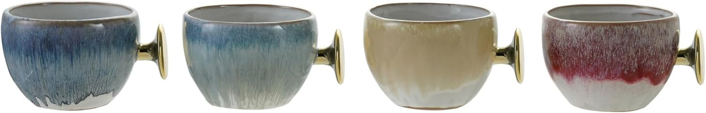 Set 4 Tazas Cerámica Reactiva con Manija Dorada