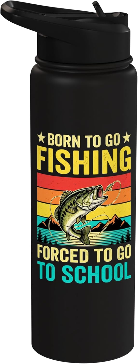 Botella de agua acero inoxidable aislada Born To Go Fishing