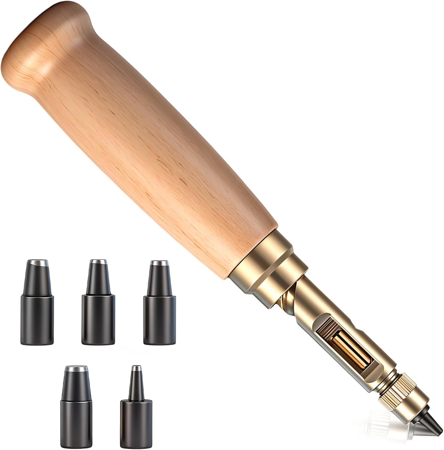 Perforador cuero ajustable con 6 puntas mango madera