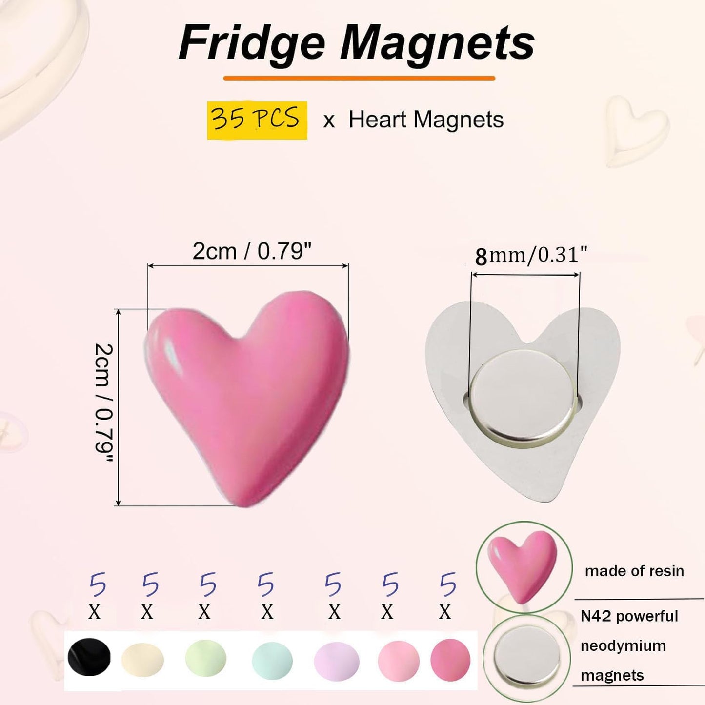 Imanes de nevera de corazón colorido para cocina, oficina y hogar