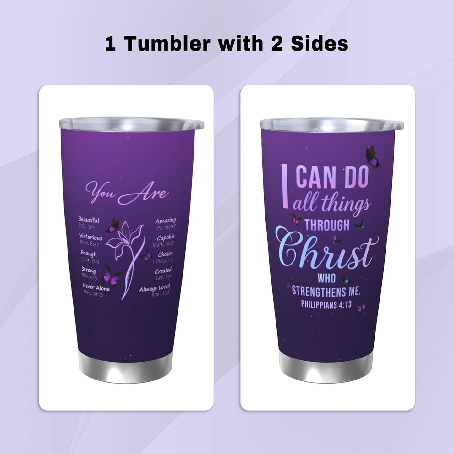 Regalo cristiano para mujer en acero inoxidable morado doble pared 20 oz