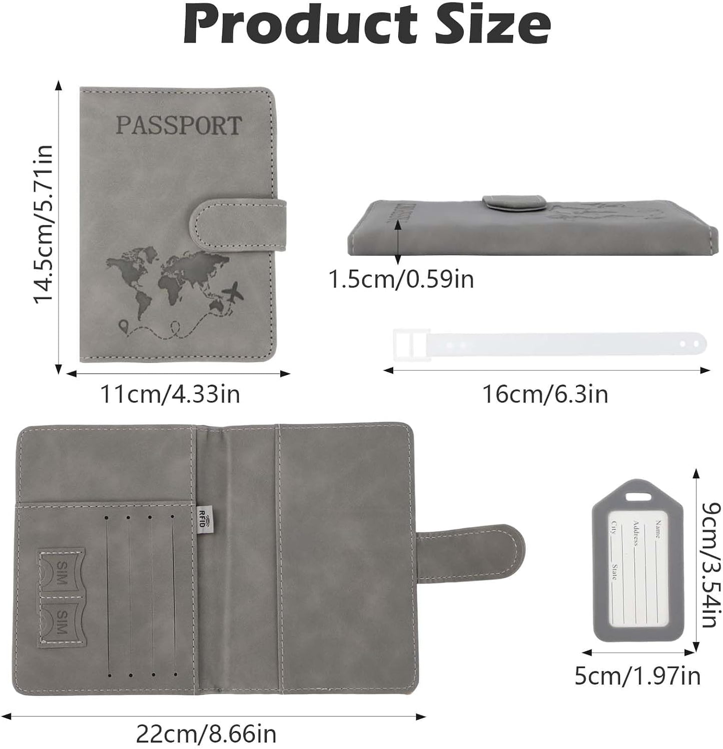 3 Pzas Titular Pasaporte Cuero PU Negro Verde Gris Minimalista