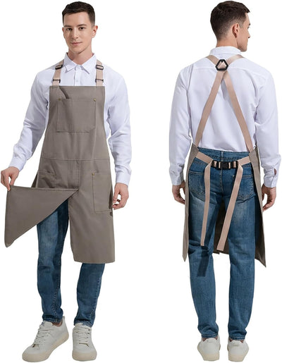 Delantal de algodón impermeable con espalda cruzada y bolsillos grandes