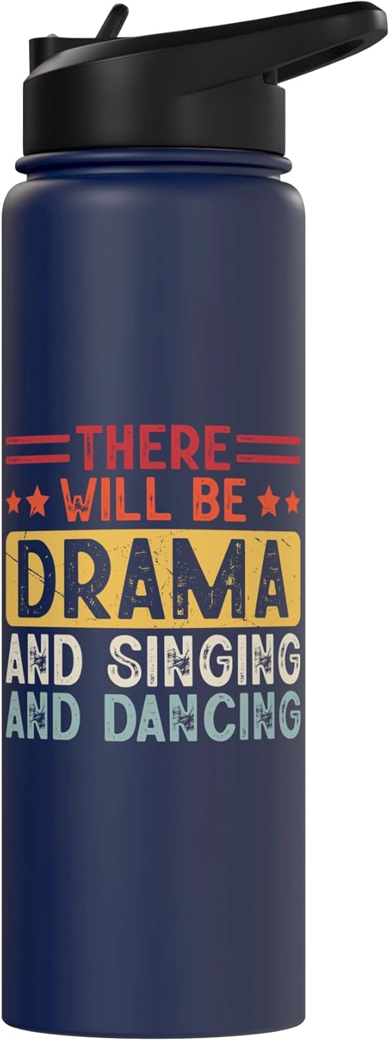 Botella agua acero inox aislada con drama canto baile