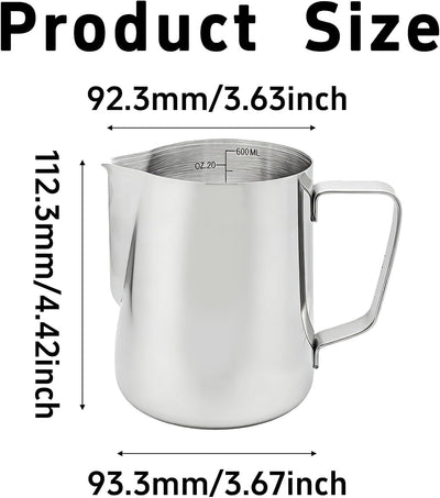 Taza medidora de acero inoxidable con boquilla de vertido y marcas en oz/ml
