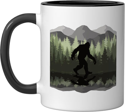 Taza cerámica Bigfoot bosque pino montaña negro/blanco