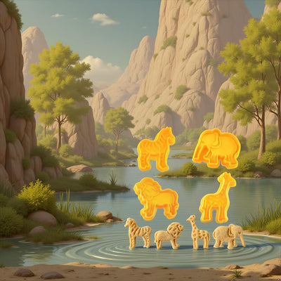 Molde para galletas animales amarillos 4 piezas elefante jirafa león cebra