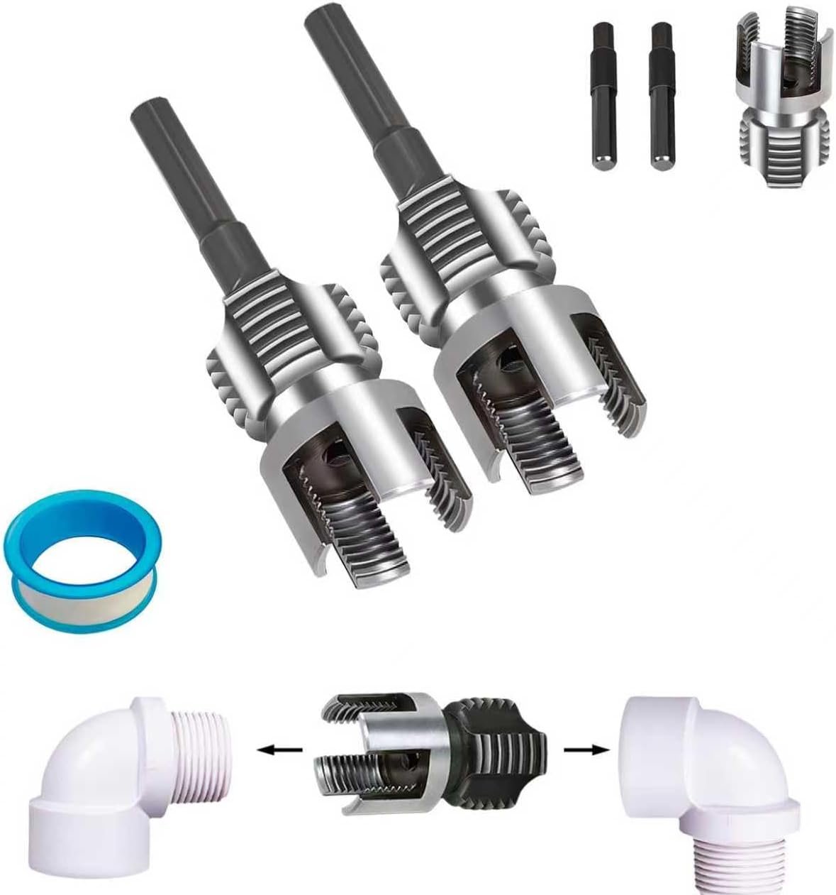 Herramienta roscado tubo PVC doble función 1/2-3/4" set 2 pzas