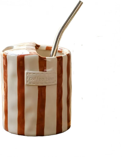 Taza retro a rayas sin mango cerámica antideslizante resistente al calor