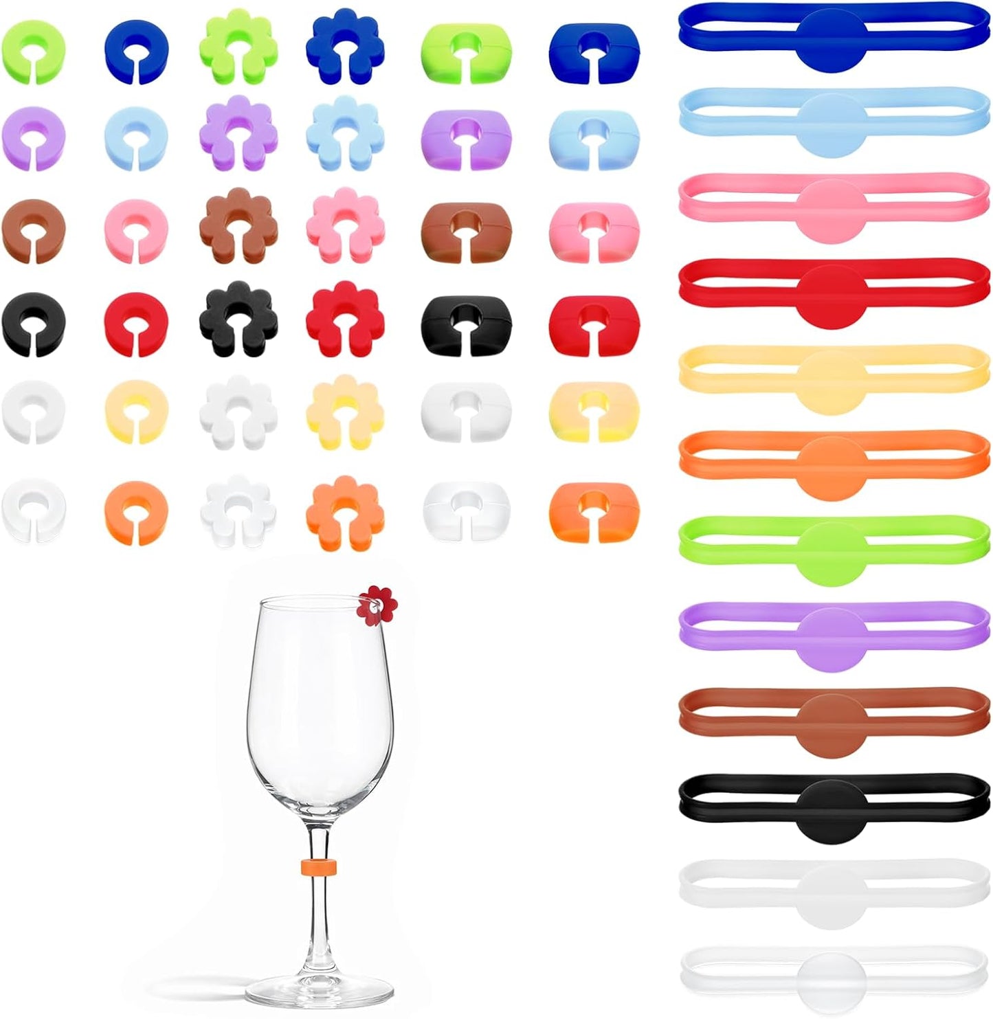 48 Marcadores Silicona Reutilizables para Copa Vino Estirables