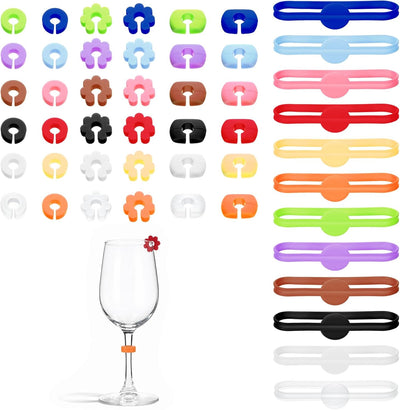 48 Marcadores Silicona Reutilizables para Copa Vino Estirables