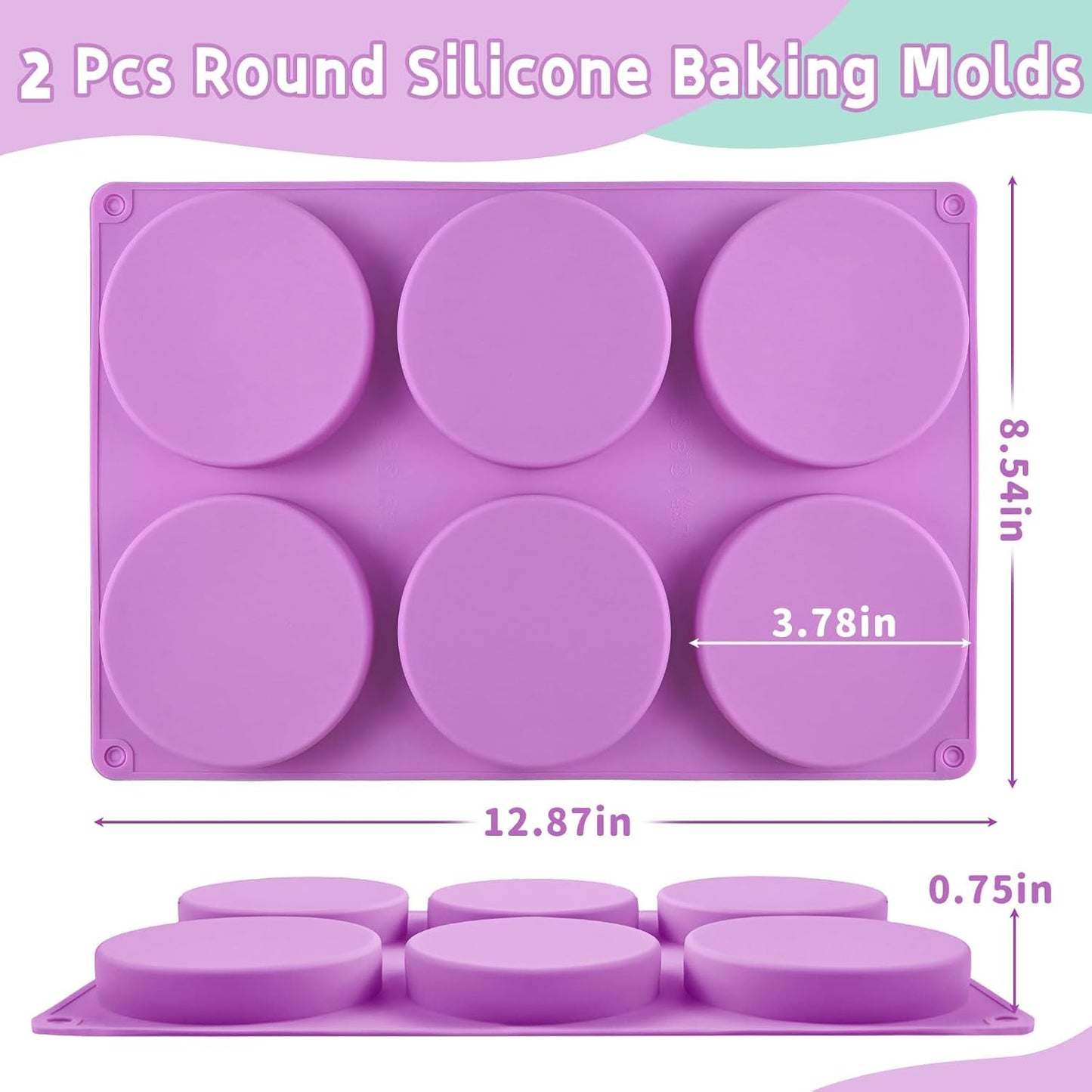 2 Moldes Silicona 4pulg para Hornear 12 Cavidades Bocados Huevo