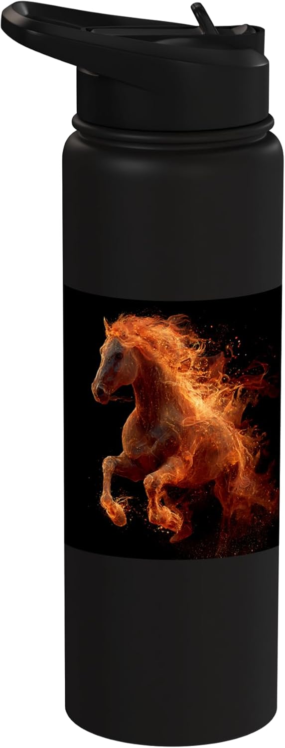 Botella de agua aislada de acero inoxidable con arte equino