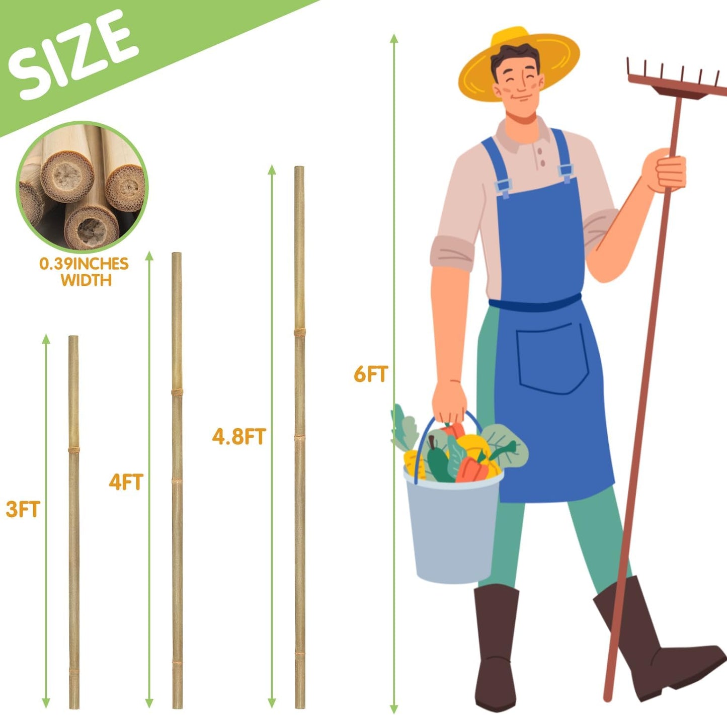Estacas bambú 25 pzas 3 pies soporte para tomate y plantas