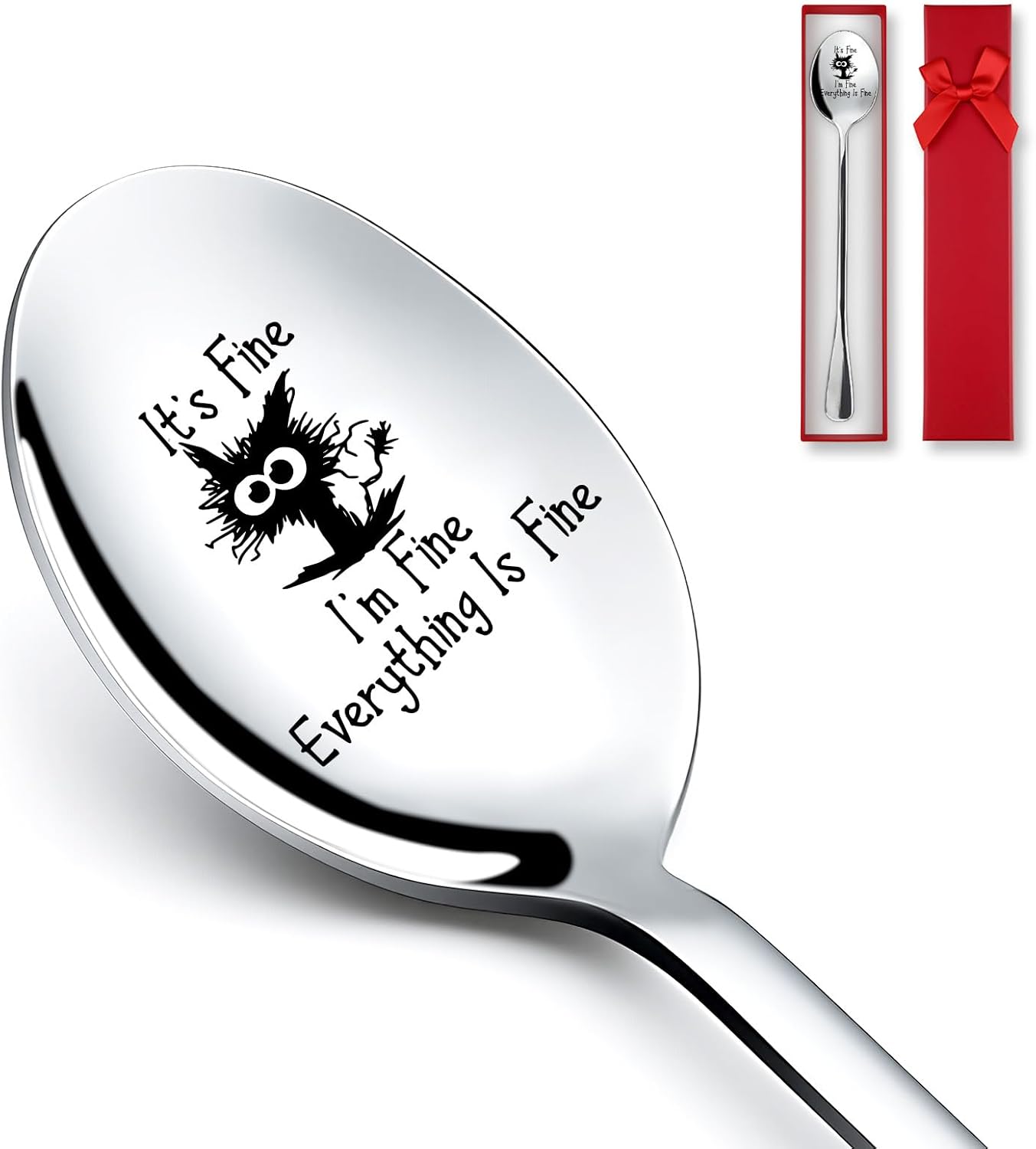 Cuchara café acero inox 304 texto inglés para amantes gatos