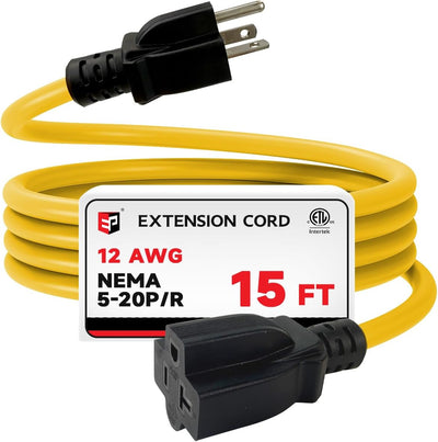 Cable extensión exterior 15ft enchufe T-Blade 20A 250V amarillo