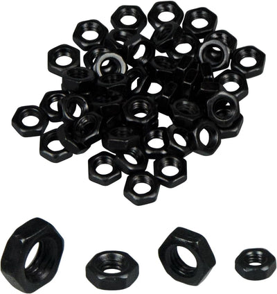 50 Tuercas Hex M4 Acero Carbono Oxidado Negro Caja Plástico