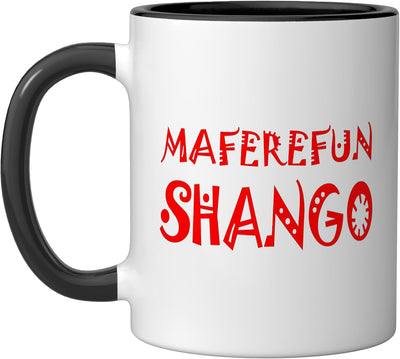 Taza de cerámica Shango Xango Ifa Orisha Goddess Yoruba color negro y blanco