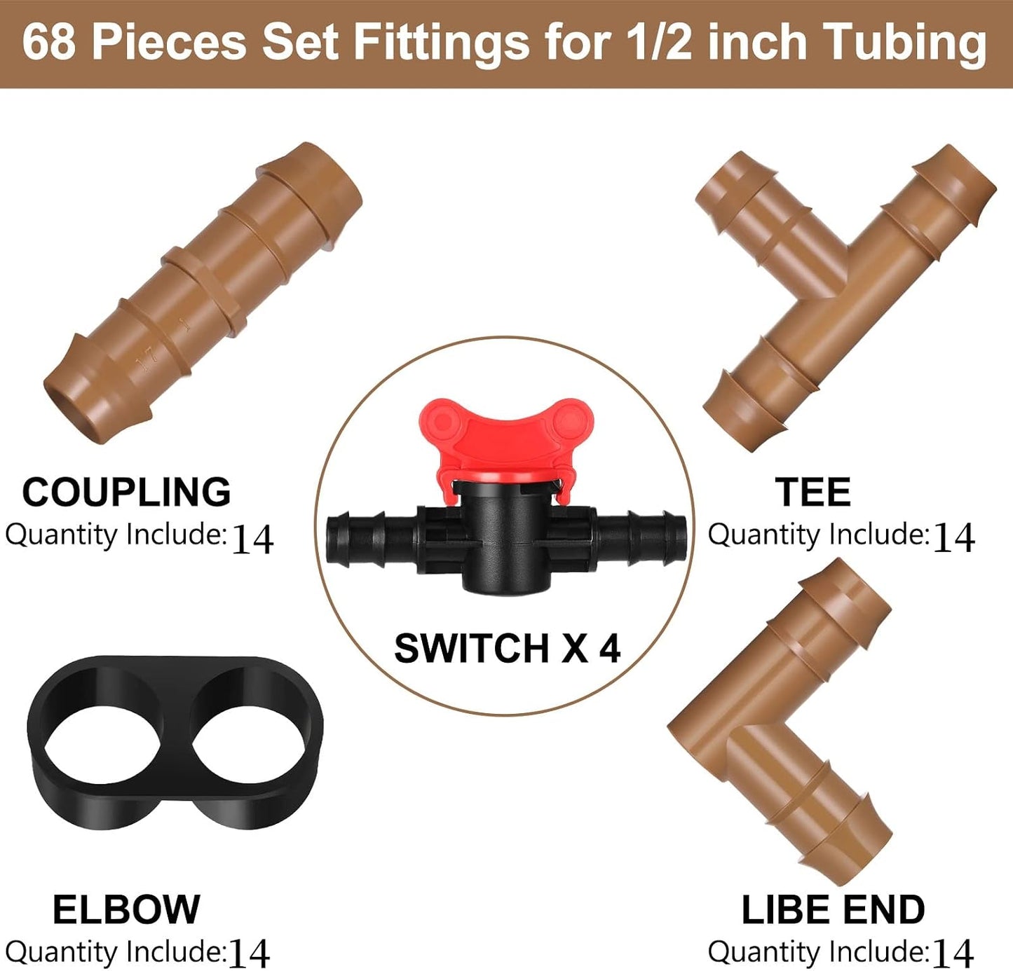 Set 60 accesorios riego goteo 1/2pulg válvulas T acoplamientos