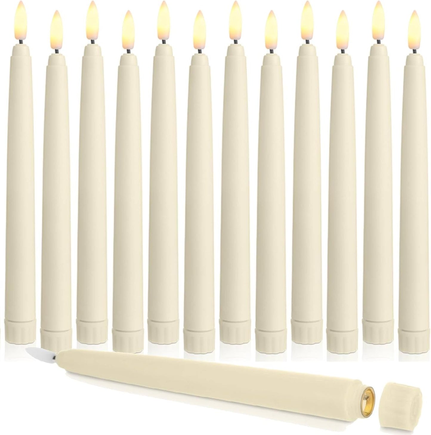 12 Velas Cónicas LED Parpadeantes Marfil 8.5pulg para Decoración