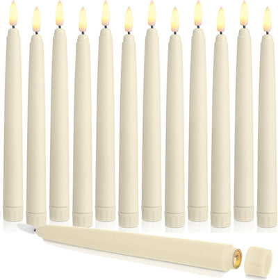 12 Velas Cónicas LED Parpadeantes Marfil 8.5pulg para Decoración