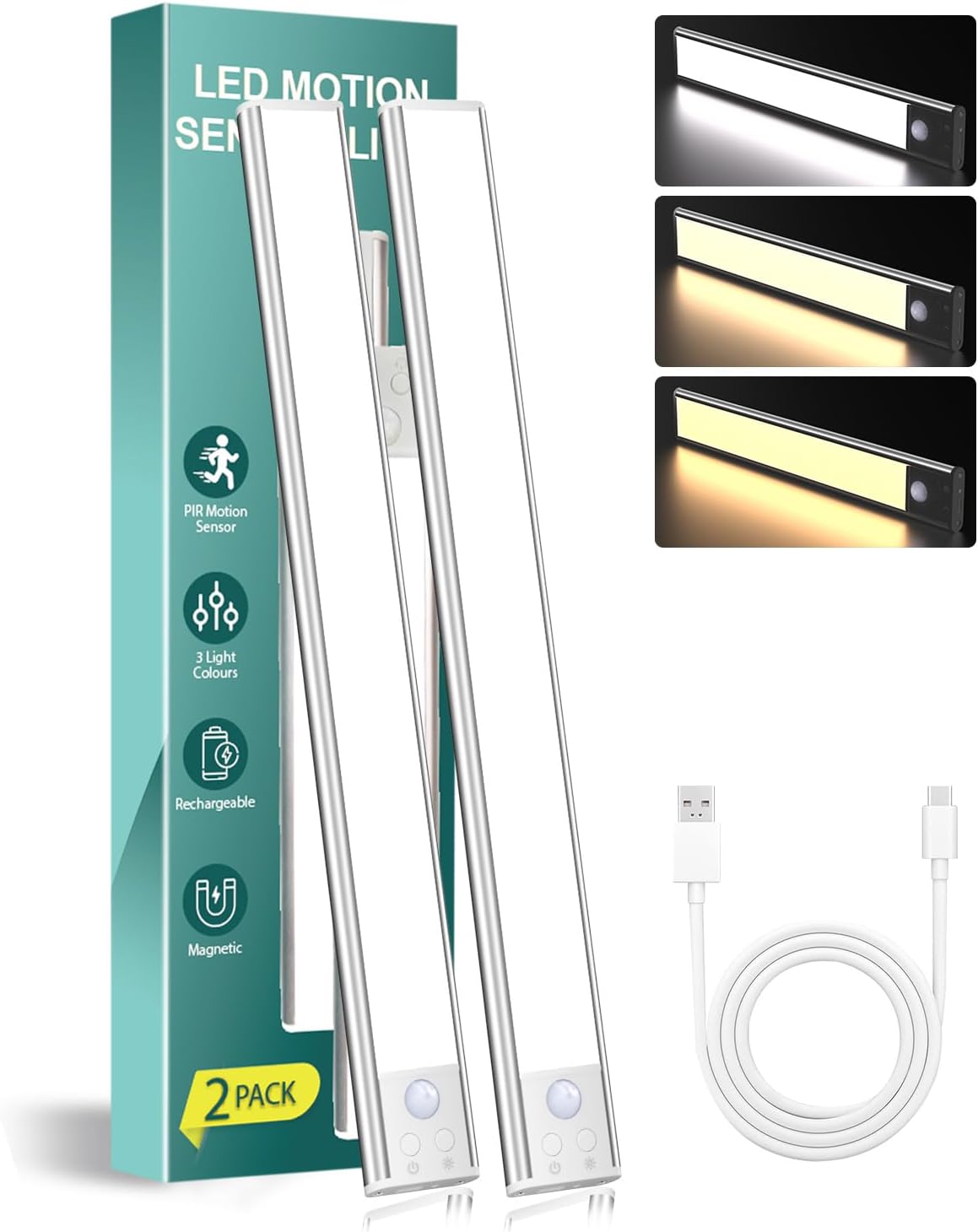 Luz magnética recargable sensor movimiento 11.8pulg interior