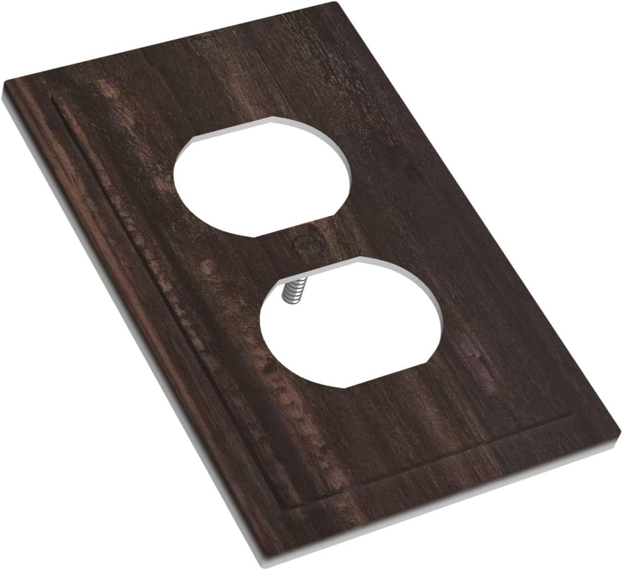 Cubierta tomacorriente madera rústica color marrón oscuro para baño