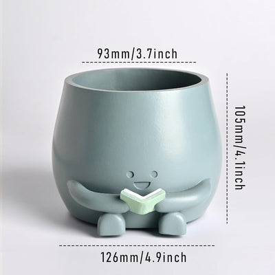 Maceta cara sonriente resina con tapón drenaje decoración hogar