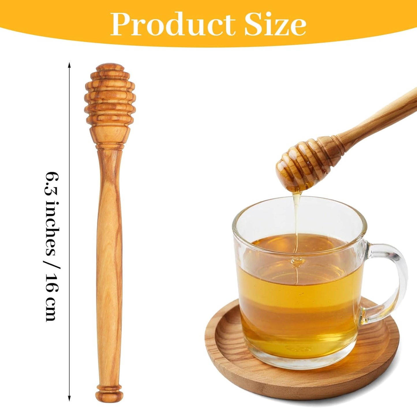 Dippers de madera de olivo, agitador de miel de 6.3 pulgadas, palos para té y tarros