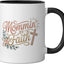 Taza cerámica Mommin' por Faith, Familia, Amor y Cristiana en Negro/Blanco