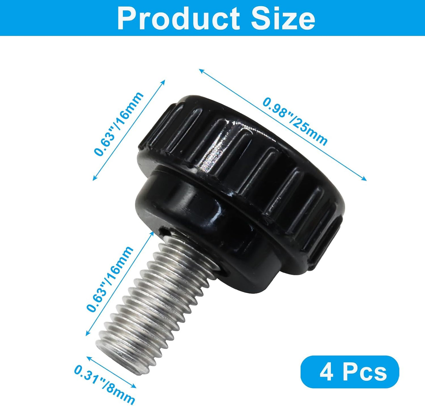 4 Pzas Tornillo de Palanca Acero Inox M8x16mm Negro