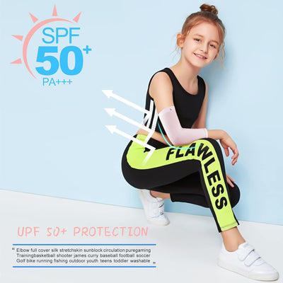 2 Pares Mangas Protección Solar UPF 50 Niños 6-12 Años Blanco Rosa
