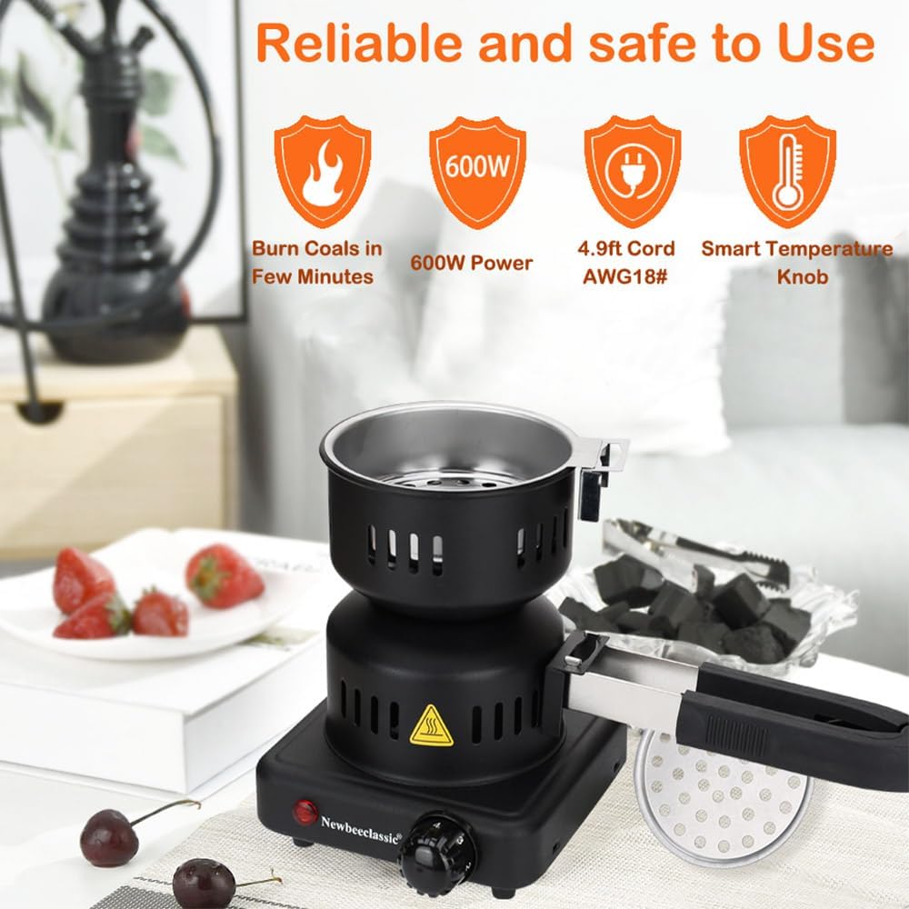 Arrancador carbón eléctrico 600W acero inox mango desmontable