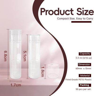 50 Tubos Balsamo Labial Vacios 0.2oz Con Tapas Sin BPA