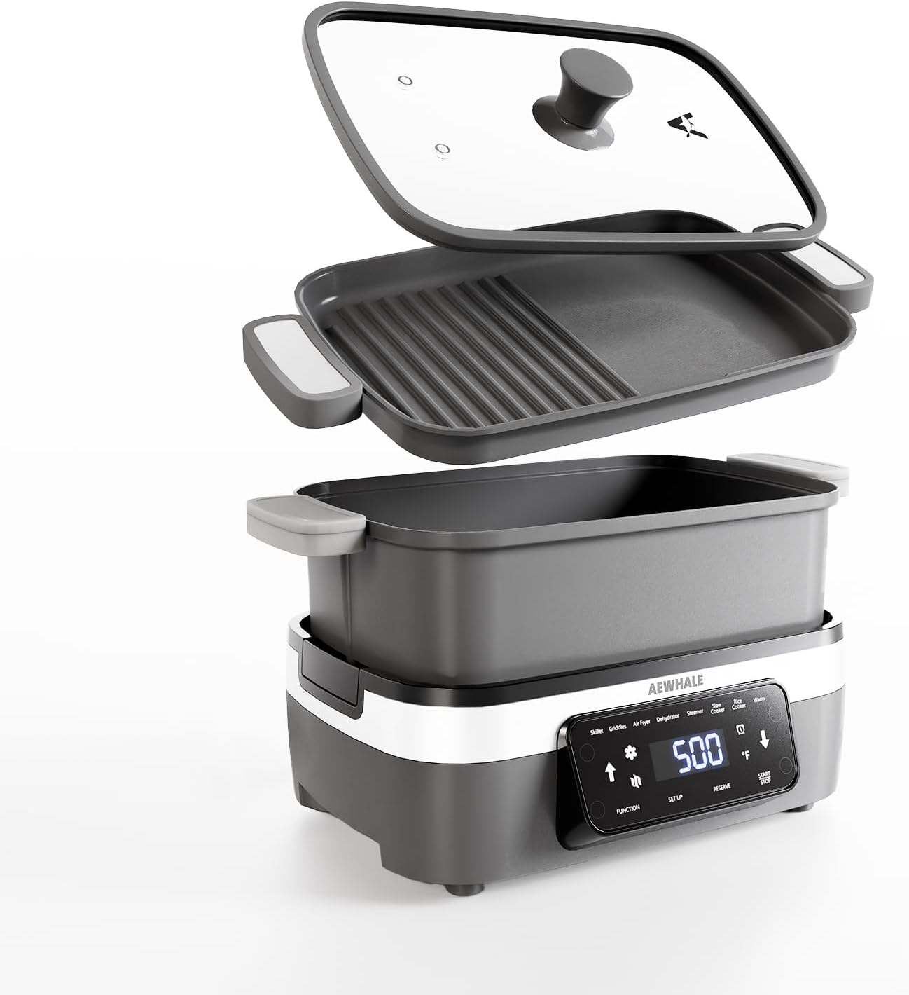 Sartén eléctrica multifuncional con parrilla 1500W