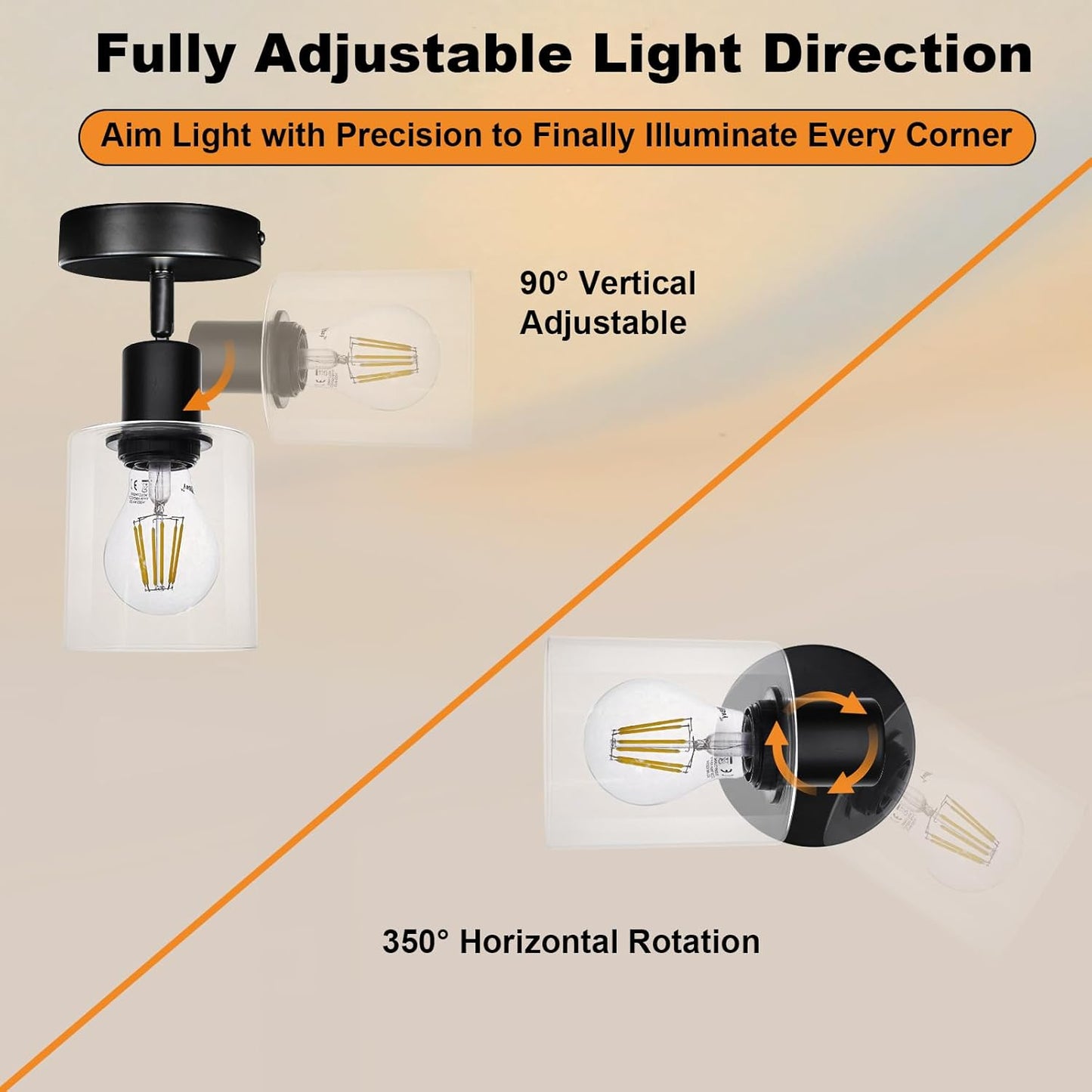 Lámpara riel negra 1 luz ajustable pantalla cristal industrial