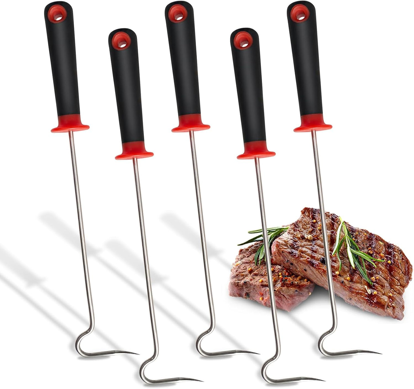 5 Ganchos Acero Inox Barbacoa Antiderrap Asar Costillas